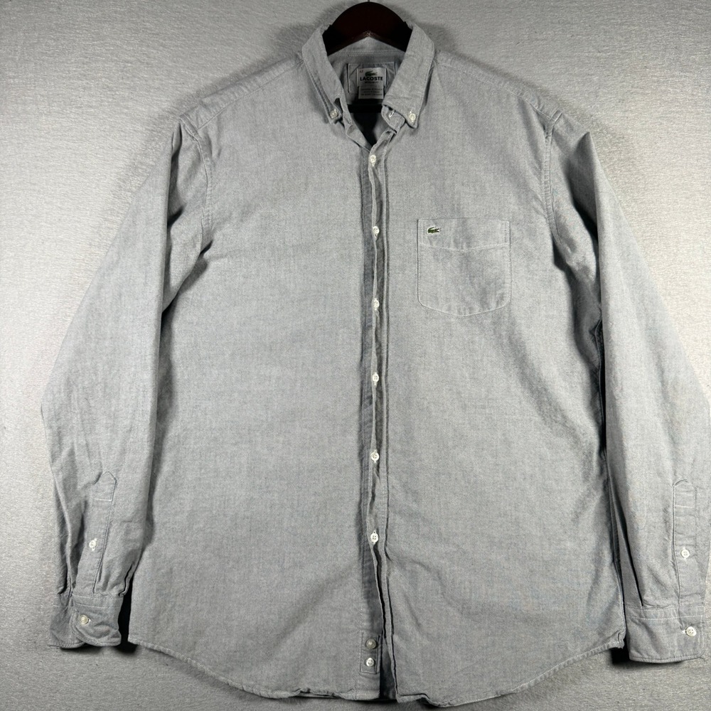 Lacoste‎ Mens Grey Cotton Oxford Button Down Shirt Regular Fit FC 8558 Size 42
